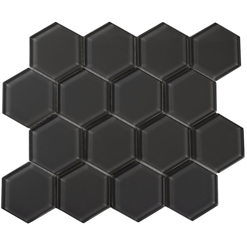 3" Beehive 10.25in.x11.75in. Glass Mosaic Tile, Carbon Gloss