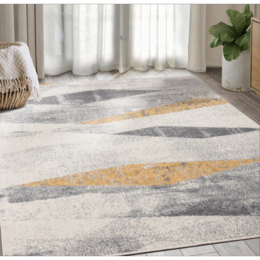 Braziel Power Loom Gray/Beige/Yellow Area Rug George Oliver Rug 