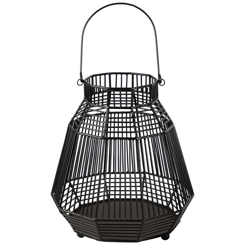 Large Geometric Iron Hurricane Candle Lantern - - Black, 11.25" H x 10.5" W x 10.5" D