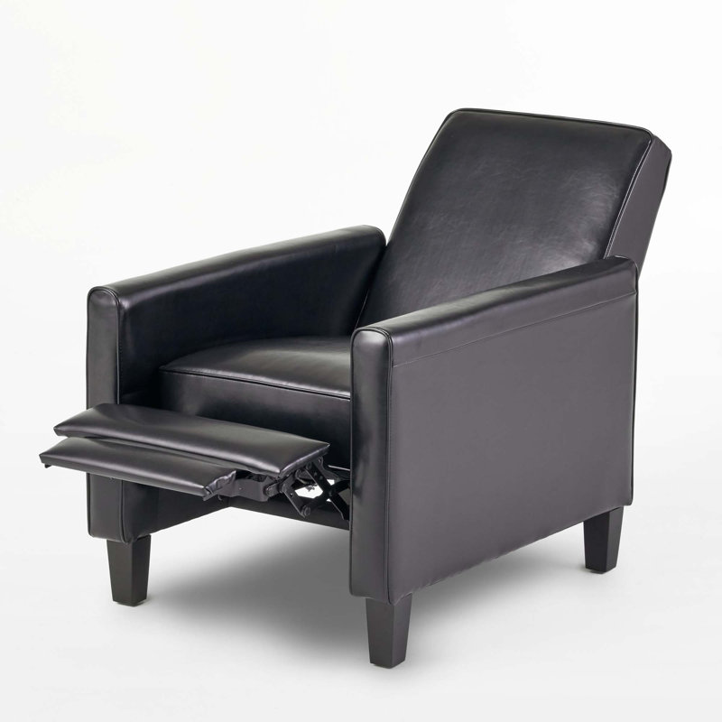Linen Manual Push Back Recliner Chair, Black Faux Leather
