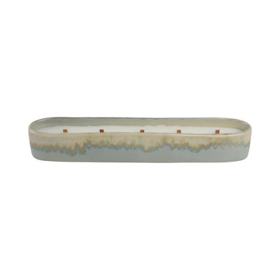 Ceramic Unscented 5-Wick Candle With Hand-Painted Glaze Finish - 14" Long, Blue - Decorative Tabletop Accent For Home
