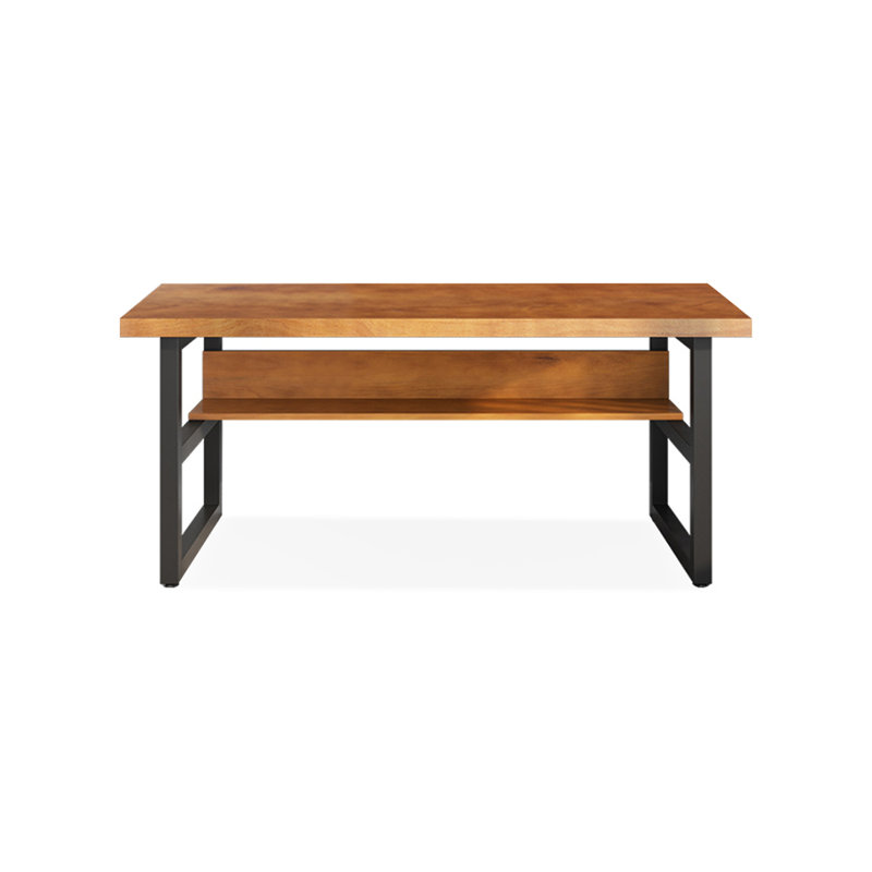Brown + Black Rectangular Solid Wood desk, 29.53" H x 55.12" W x 27.56" D