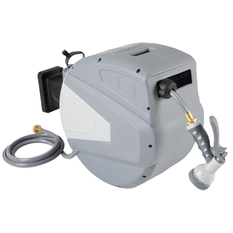 Retractable Hose - 100 FT Garden Hose with 9 Nozzle Patterns - Hose Reel Wall Mount with 180-Degree Swivel Bracket and Auto-Rewind by Pure Garden