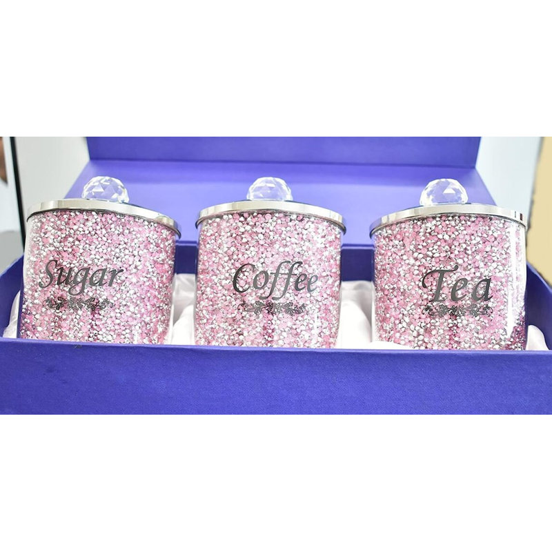 Batruk Glass Jar - Set of 3, Pink Crush Diamond