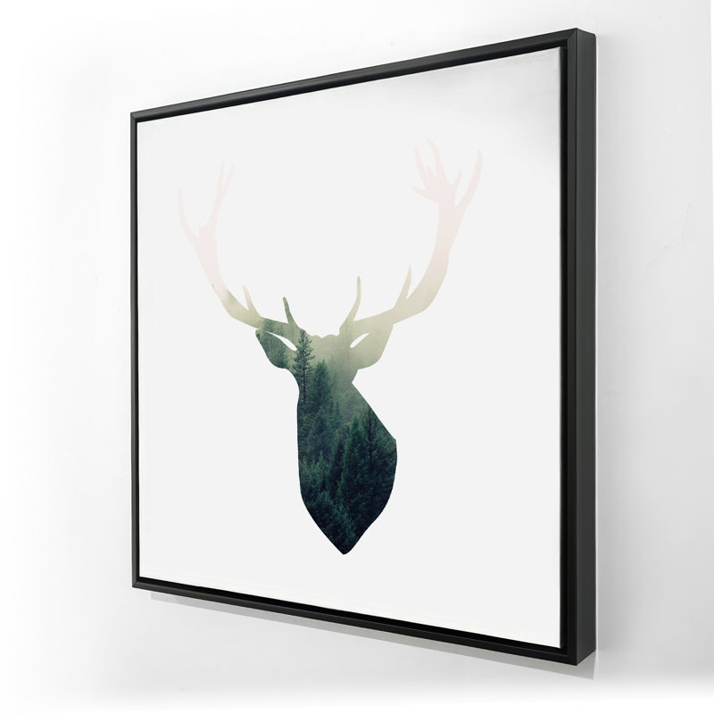 Art sur toile, tête de cerf avec paysage vert - Hygge