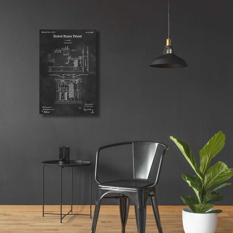 «Edison Electric Meter Blueprint Vernis tableau noir», art mural en verre acrylique, H 36 po x l 24 po x P 0,2 po
