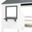 Lit superposé simple au-dessus d'un lit simple en bois avec toit, fenêtre, garde-corps et échelle