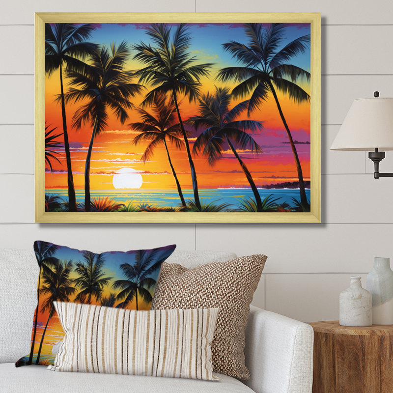 «Colorful Bold Palm Trees Landscape IV - Palmiers et palmiers», art encadré, Cadre doré simple, H 34 po x l 44 po x P 1,5 po