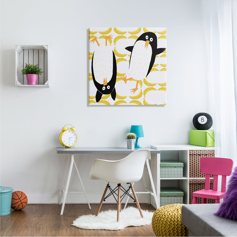Paire de pingouins arctiques pour enfants, art banane, H 30 po x l 30 po x P 1,5 po, Toile tendue