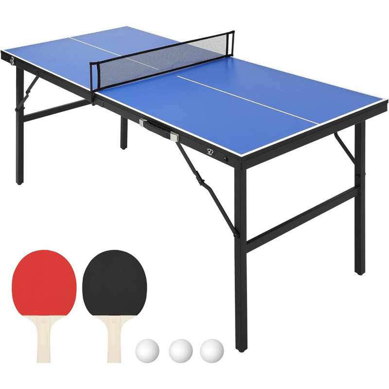 Table de ping-pong portative 60 po, tennis de table intérieur / extérieur avec 2 raquettes et 3 balles, assemblage en 5 minutes