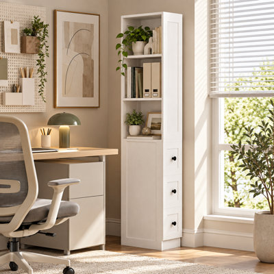 Narrow Tall Bathroom Storage Cabinet, 3-Shelf Freestanding Thin Slim Bathroom Storage Unit for Tight Spaces