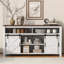 Buffet Farmhouse avec porte de grange coulissante, panneaux en filet et rangement ouvert-507091988