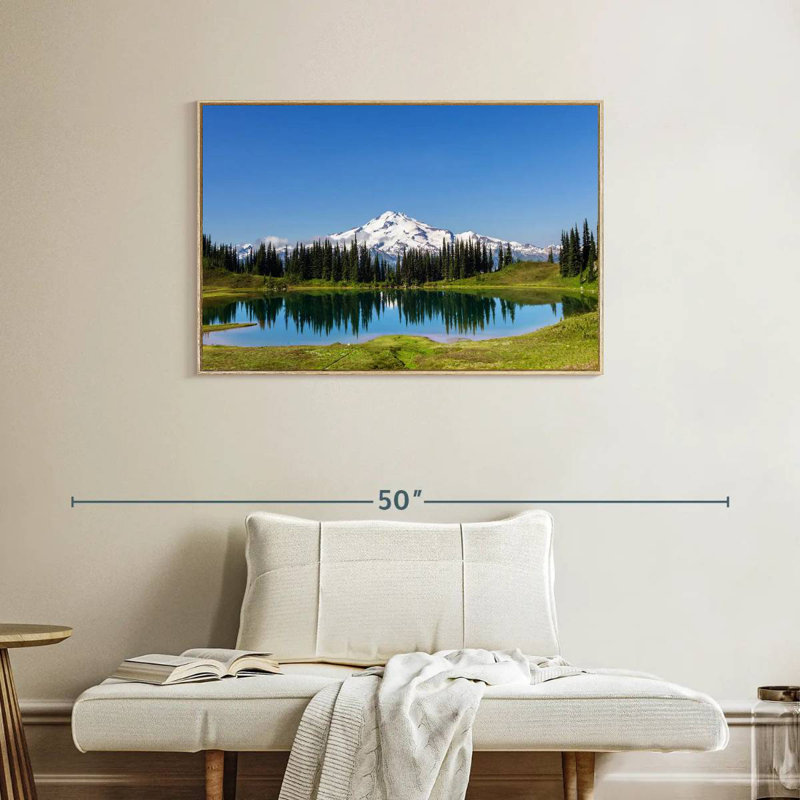 Mont Rainier, petite lagune, Cadre flottant en bois naturel, 37 po x 25 po