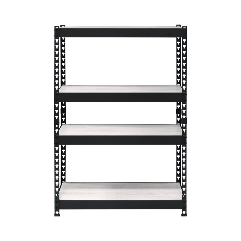 Rectangular Bookcase With 4 Adjustable Shelf Units, Black Metal Frame Modern Patterns, Natural Aesthetic, Kd Setup, 48 Height Parameter Tier Characteristic, Structure