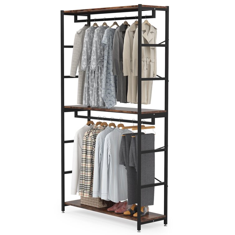 Knocbel Freestanding Closet Organizer 67 Tall Clothes Garment Rack  Portable Non-Woven Cover Wardrobe with Storage Shelves & 1 Hanging Rod  (Navy)