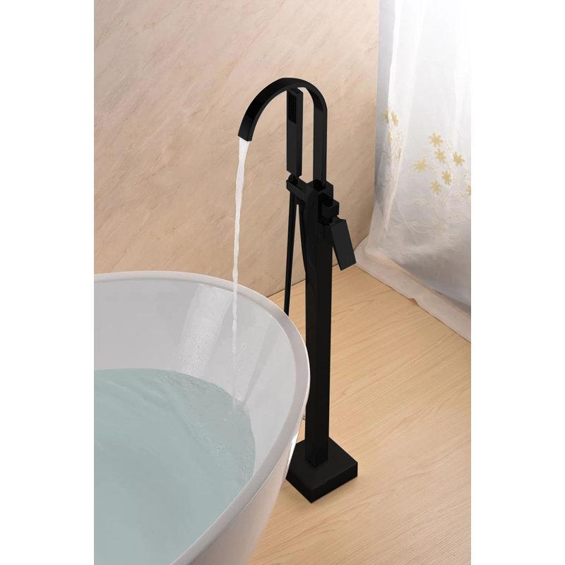 Robinet de baignoire autoportant à poignée simple avec douchette, Noir mat