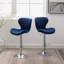Set Of 2 Velvet Adjustable Swivel Bar Stools, Blue