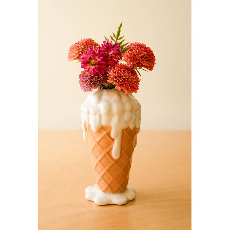 Kalalou Ceramic Vanilla Ice Cream Cone Vase 8.5"H Multi Color Glazed Fun Décor