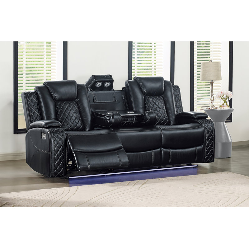 Gracey Upholstered Reclining Sofa, Black Polyester Blend, Power - Push Button