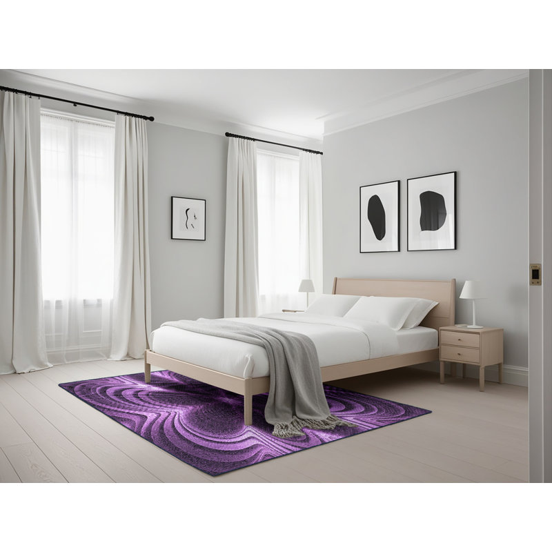 Tapis abstrait en laine mauve, Rectangle 5 pi x 7 pi