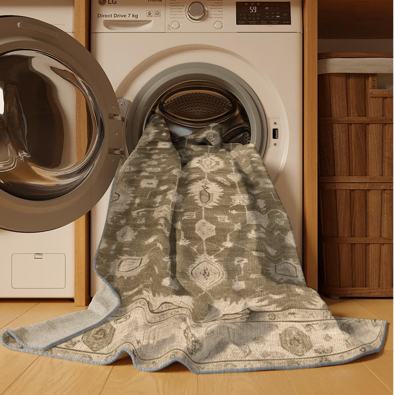 Tapis gris lavable à la machine, Carré 4 pi