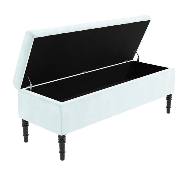 Paris Striped Ottoman Storage Bench - Upholstered Plush Velvet Shoes Bench with Black Turned Wooden Legs, White