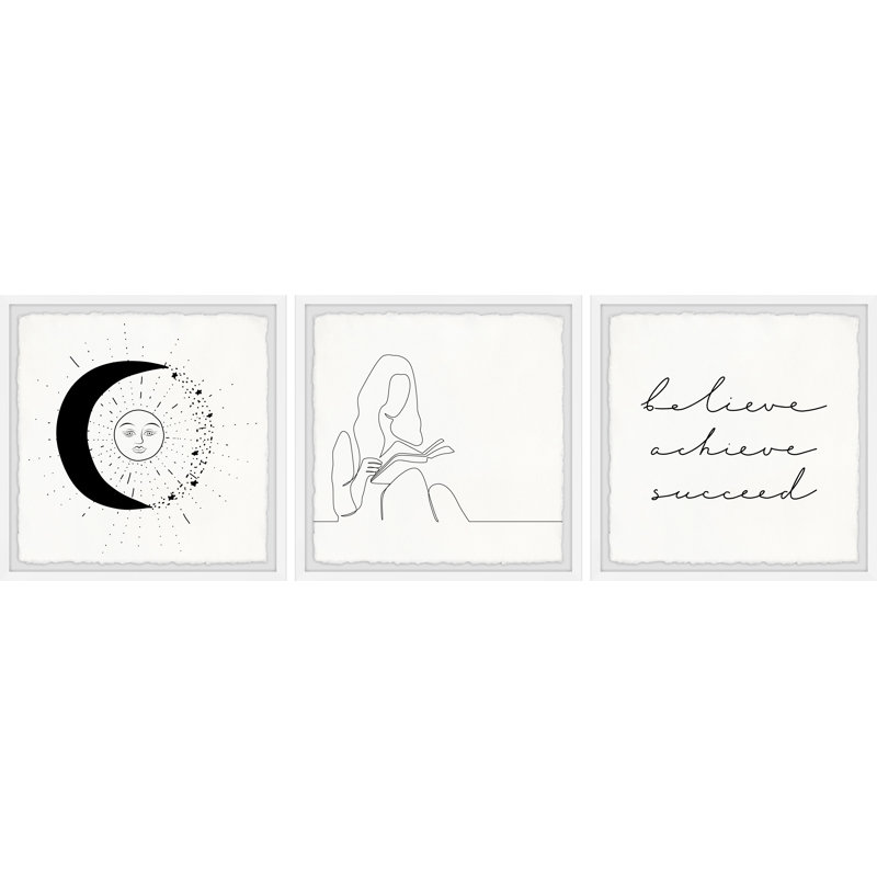 Believe And Succeed - 3 Piece Single Picture Frame Painting Set, 45cm H x 45cm W x 3.81cm D