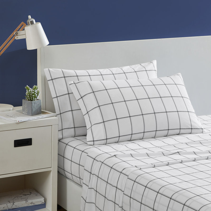 Ensemble de draps en percale de coton 200 fils Bradford, Ensemble de draps pour lit double avec 2 taies d'o, Noir intrigue