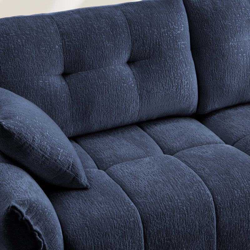 Canapé en tissu d'ameublement à 2 places avec 2 repose-pieds Chenille, Bleu