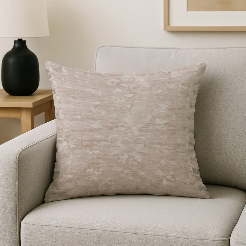 Coussin décoratif intérieur et extérieur Modern, Ivoire / beige / floral taupe, Carré 16 po