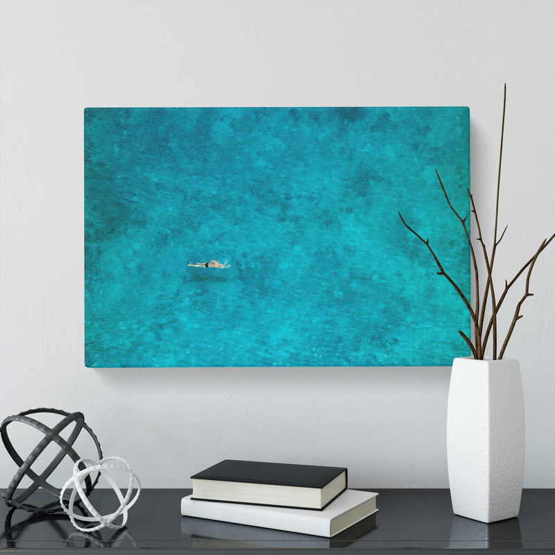CAN1904CAN Swimmer In The Sea Painting - Wrapped Canvas Print, 35cm H x 50cm W x 3cm D