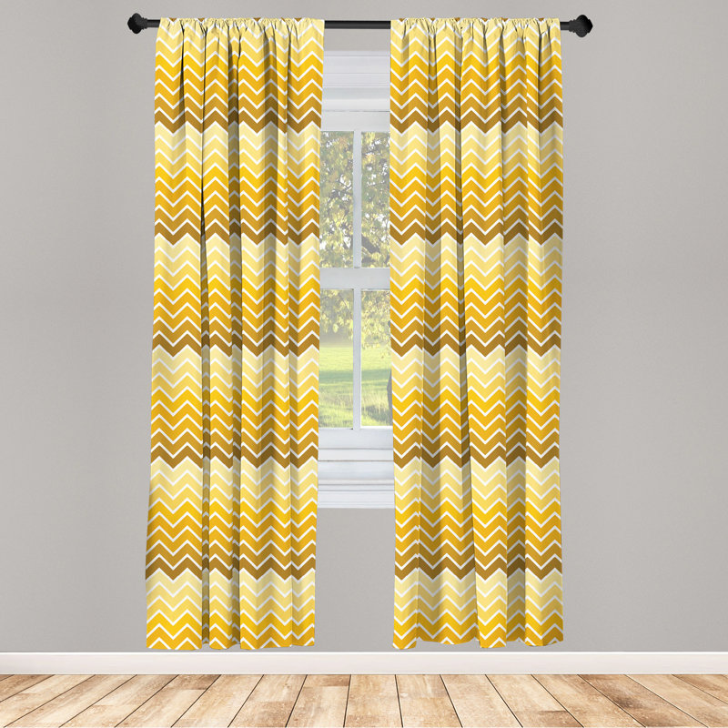 Yellow Chevron Zigzag Ombre Light Filtering Curtain Panels, 28" x 95"