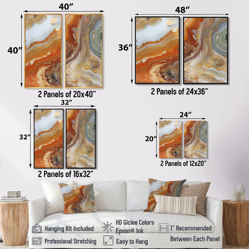 Symphonie orange orange beige - art mural orange 2 panneaux, Wrapped Canvas, Does Not Apply, 36" H x 48" W
