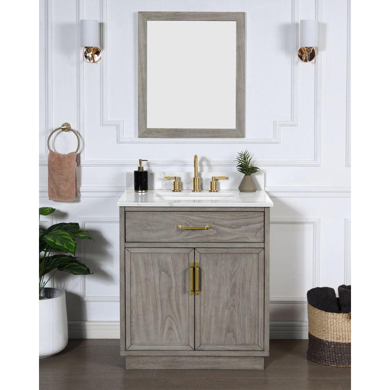 Meuble-lavabo simple 30 po avec plateau en quartz Calacatta de Denton, pré-assemblé