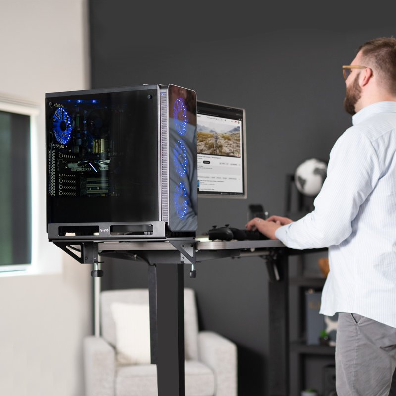 Vivo Black Desktop Mount with Shelving, Holds up to 66 lbs
