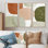 Minimalisme orange avec formes simples de vert - ensemble de reproductions d'art mural minimalisme