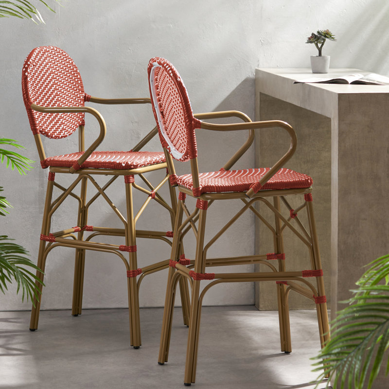 Siège de style français d'extérieur, rouge, siège d'une hauteur de 29,5 po, et siège en aluminium, rouille, ornement de jardin rouge et élément