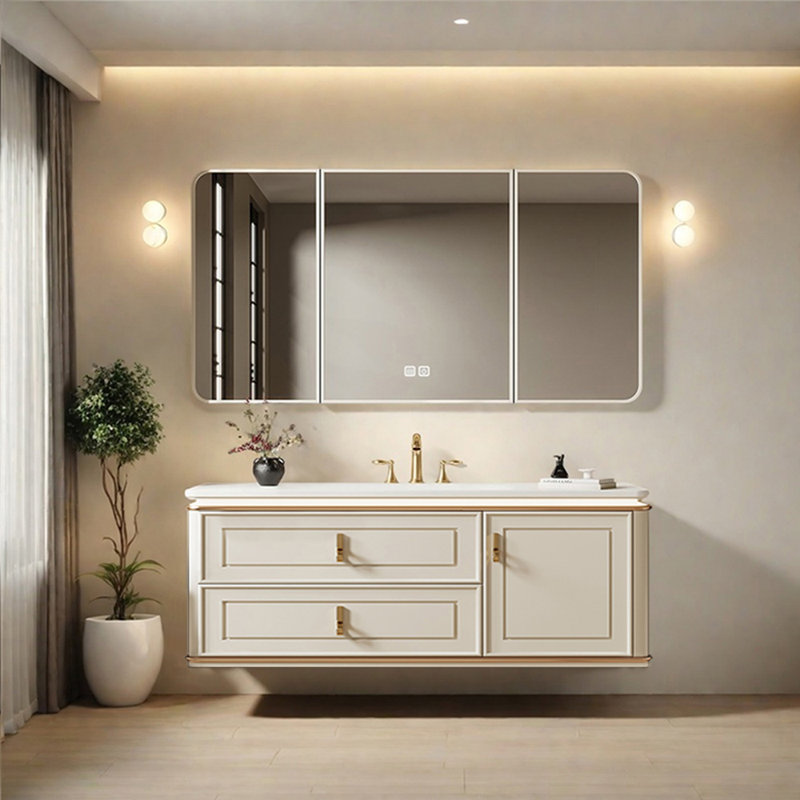 Armoire de salle de bain style français de luxe, H 19,69 po x l 47,24 po x P 21,65 po, Blanc cassé