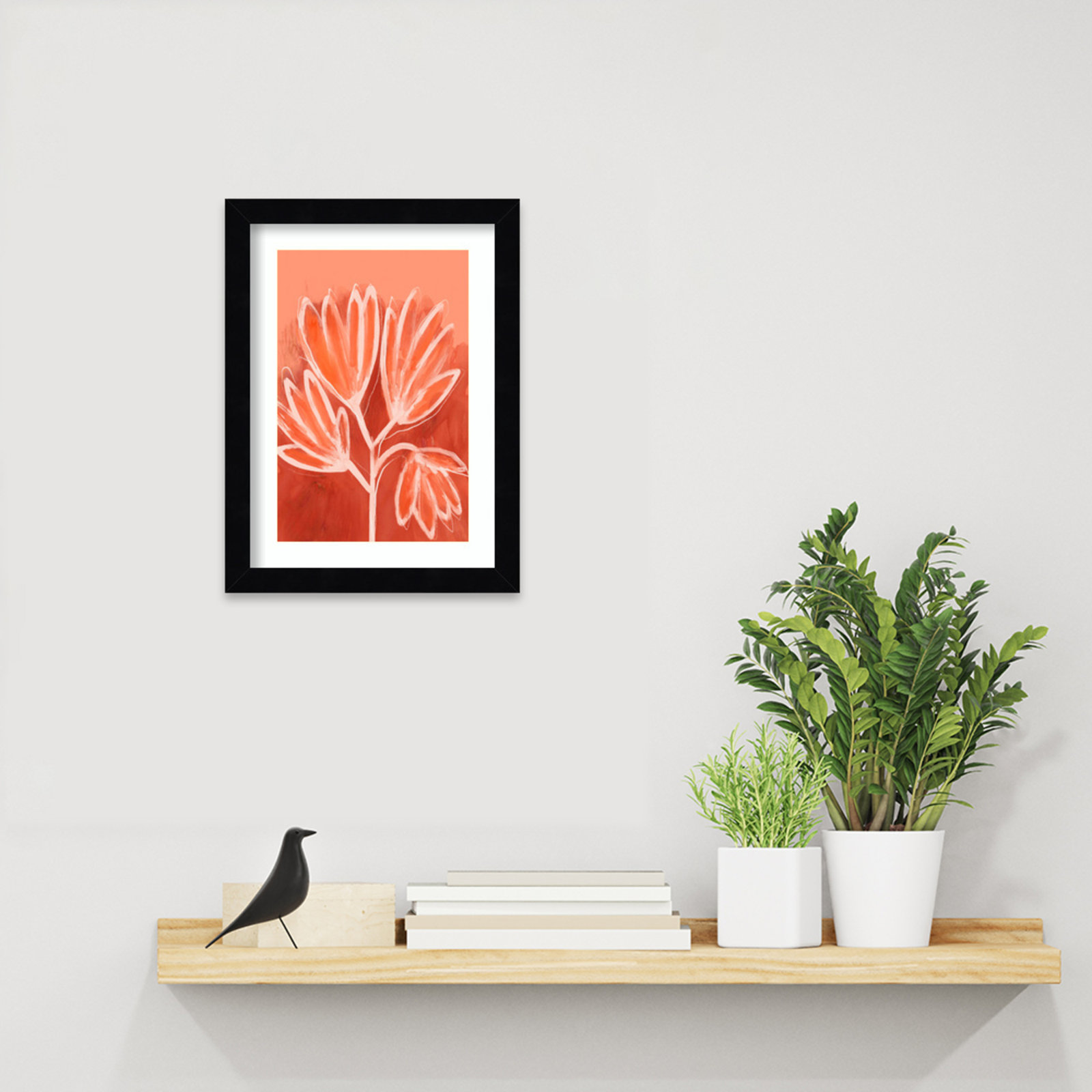 Galya "Peachy Flowers" Print by Treechild, Black, 13" H x 10" W