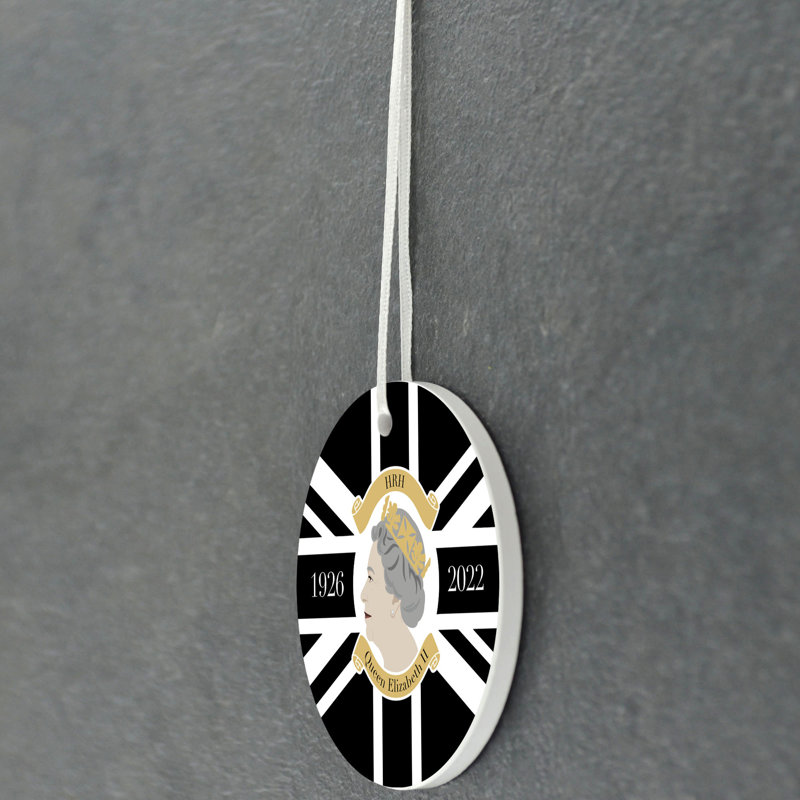 Queen Mature Union Jack Circle Shaped Ceramic Ornament