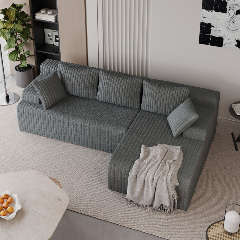 Canapé modulaire en forme de L de Boneless, Gris, Orienté à droite