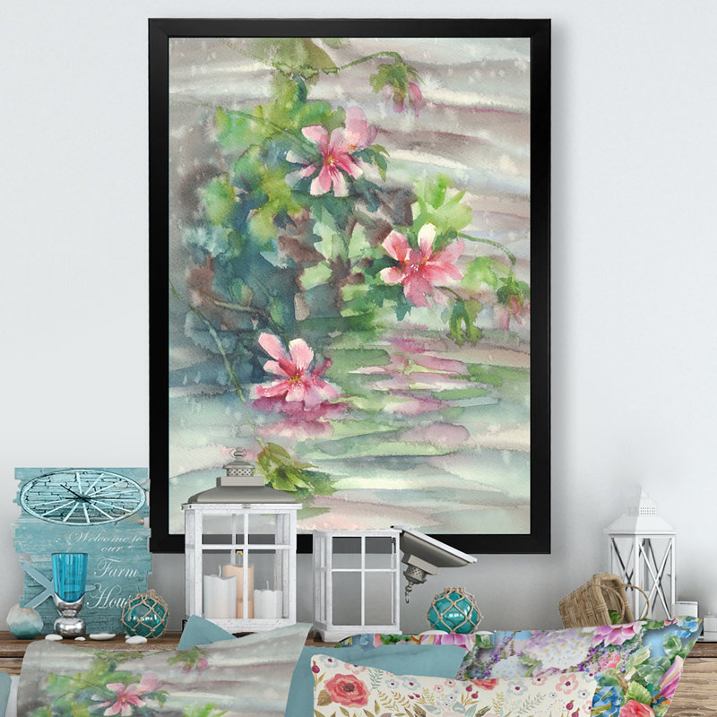 «Rivers Flowers Blooming in Spring», reproduction d'art sur toile encadrée, H 20 po x l 12 po x P 1 po, Cadre noir