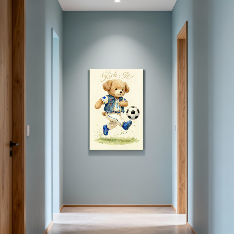 Animaux, ours en peluche jouant au soccer avec ballon