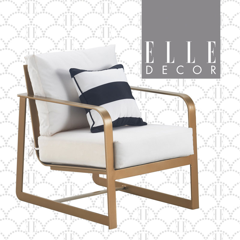 Elle Decor Mirabelle Outdoor Metal Patio Accent Chair with Cushions and Accent Pillow for Porch, Balcony, or Backyard