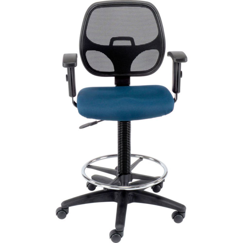 Backed Adjustable Height Ergonomic Lab Stool with Footring Wheels, Blue