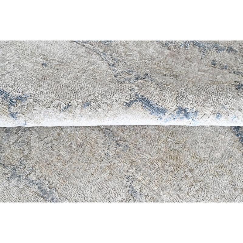 High-Quality Hand-Knotted Light Grey And Blue Area Rug