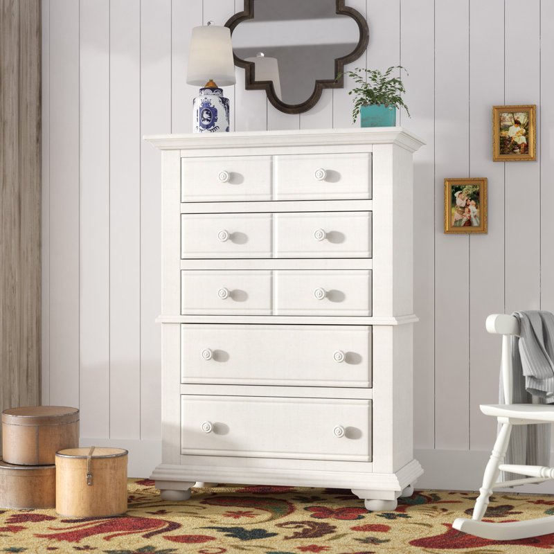 Khoury 38'' W 5 - Drawer Dresser, Distressed Eggshell White