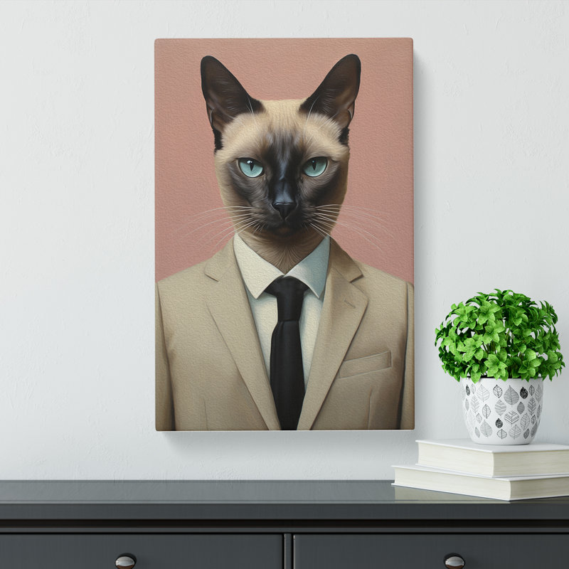 Siamese Cat in a Suit Painting No.3 - Wrapped Canvas, 50cm H x 35cm W x 3cm D