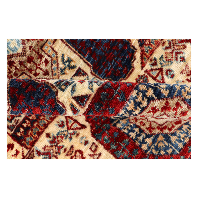 Hand-Knotted High-Quality Ivory and Red Runner