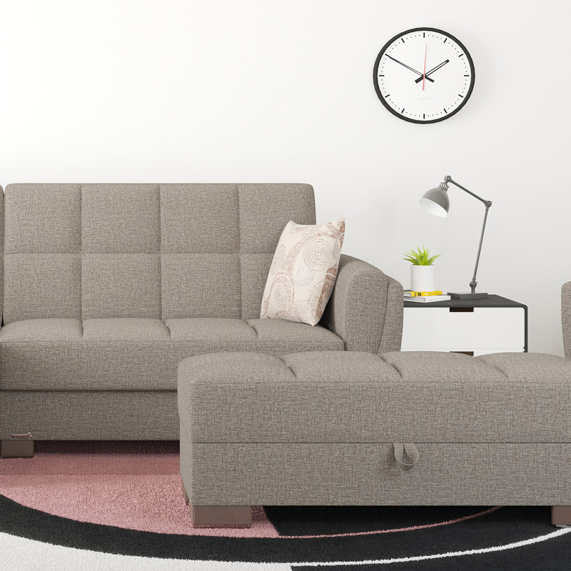 Clemmer Fabric Upholstered Ottoman with Storage, Brown Polyester